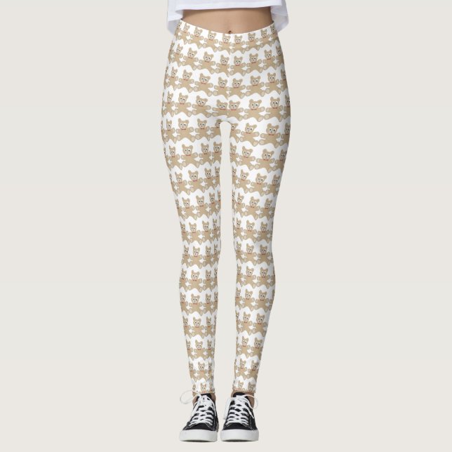 Teddy Bear White Fun Muster Leggings (Vorderseite)