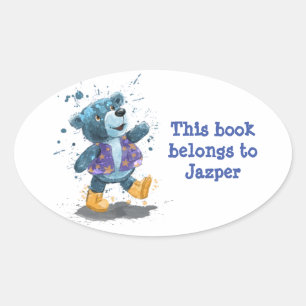 Teddy Bear Willie Personalisiert Buchsticker Ovaler Aufkleber