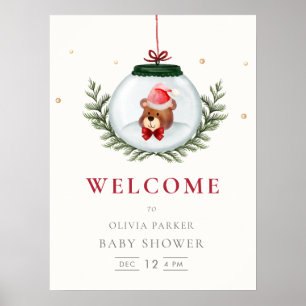 Teddy Bear Winter Wreath Baby Dusche Begrüßungszei Poster