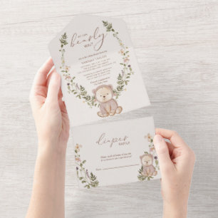 Teddy Bear wir können frühes Abwarten Baby Dusche All In One Einladung