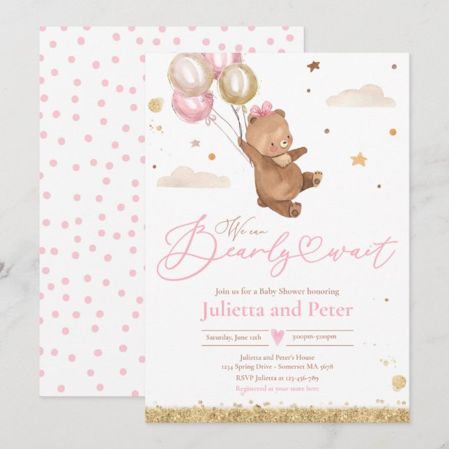Teddy Bear wir können frühzeitig abwarten Baby Dus Einladung (Vorne/Hinten)
