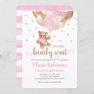 Teddy Bear wir können frühzeitig abwarten Mädchen Einladung