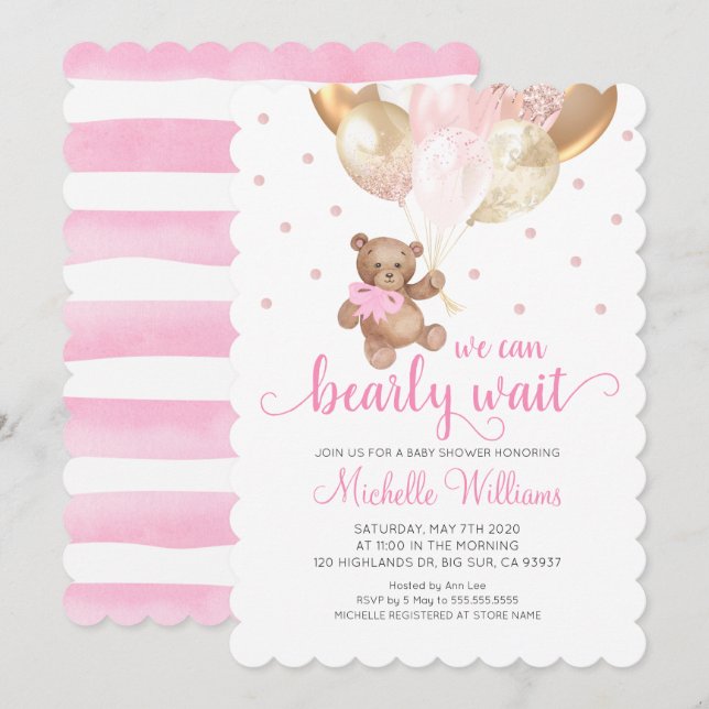 Teddy Bear wir können frühzeitig Mädchen Baby Dusc Einladung (Vorne/Hinten)