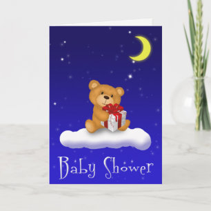Teddy Bear with Gift - Baby Dusche Grußkarte Einladung