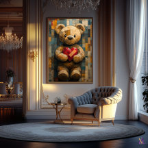 Teddy Bear with Heart in Stainted Glass Style