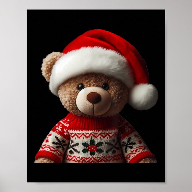 Teddy Bear With Santa Hat Christmas Xmas Lover Kid Poster (Vorne)