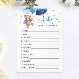 Teddy Bear Word Scramble Game Baby Showkarte Einladung