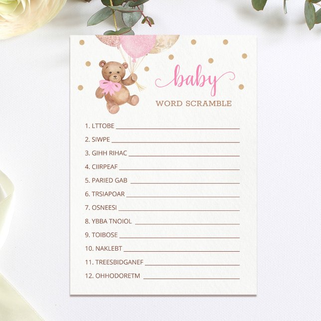 Teddy Bear Word Scramble Game Baby Showkarte Einladung (Von Creator hochgeladen)