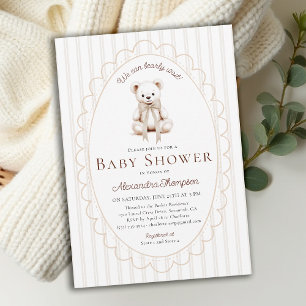 Teddy Bearly Wait Neutrale Streifen Schleife Baby Einladung