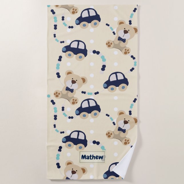 Teddy Bears and Cars Baby Boy Pattern Strandtuch (Vorderseite)