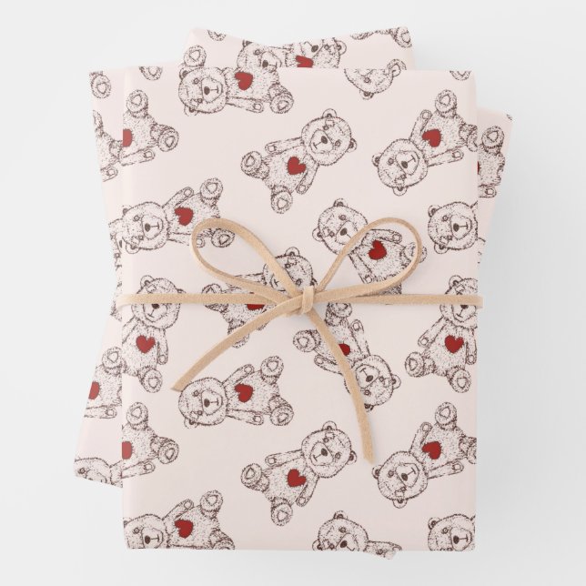 Teddy Bears and Hearts Gift Wrap 3 Pk. (Blätter) Geschenkpapier Set (Beispiel)
