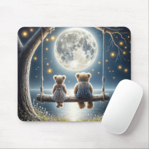 Teddy Bears auf einer Schaukel im Mondlicht Mousepad