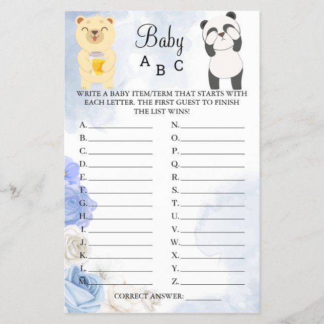 Teddy Bears Baby ABC Duschspielkarte Flyer (Vorne)