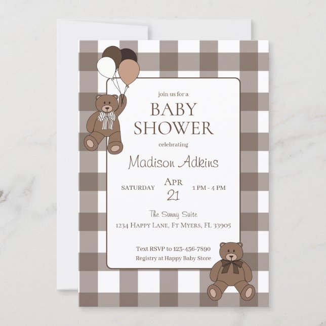 Teddy Bears Baby Boy Brown Baby Shower Einladung (Vorderseite)