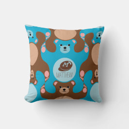Teddy Bears Blue Braune Monogram Kid Square Pillow Kissen