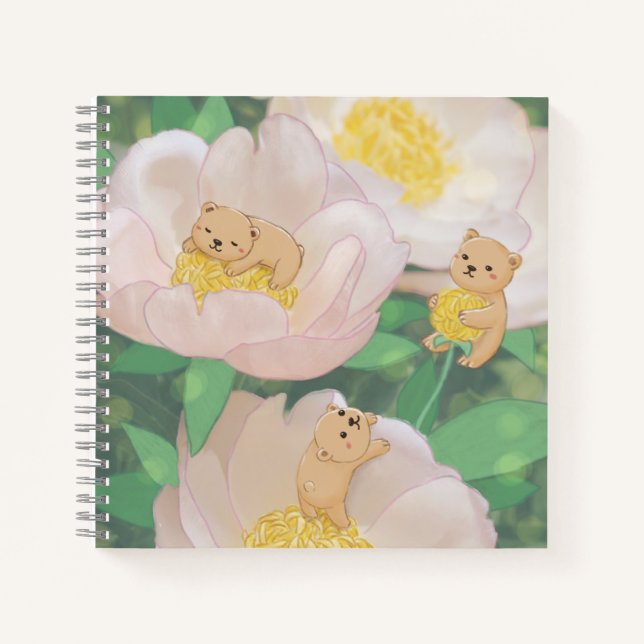 Teddy Bears & Blume Illustration Notizbuch (Vorderseite)