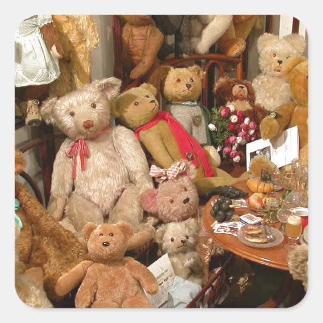 Teddy Bears Collectors Paradies Quadratischer Aufkleber (Vorderseite)