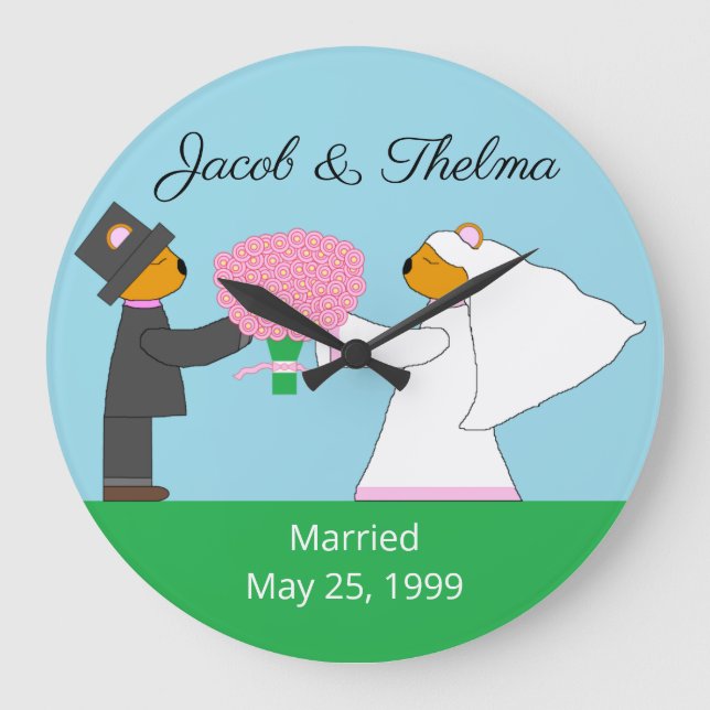 Teddy Bears Getried Married Jubiläum Große Wanduhr (Vorderseite)