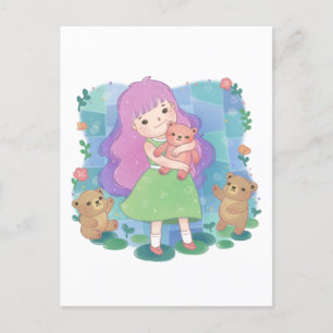 Teddy Bears & Girl Illustration Postkarte