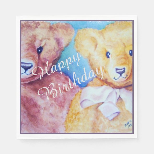 Teddy Bears Happy Birthday Party Celebration Serviette (Vorderseite)