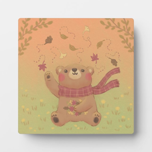 Teddy Bear's Herbst-Herbstlaub Fotoplatte (Vorderseite)