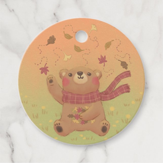 Teddy Bear's Herbst-Herbstlaub Geschenkanhänger (Vorderseite)