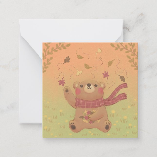 Teddy Bear's Herbst-Herbstlaub Mitteilungskarte (Vorderseite)