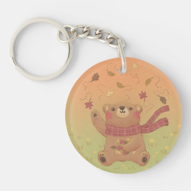 Teddy Bear's Herbst-Herbstlaub Schlüsselanhänger (Vorderseite)