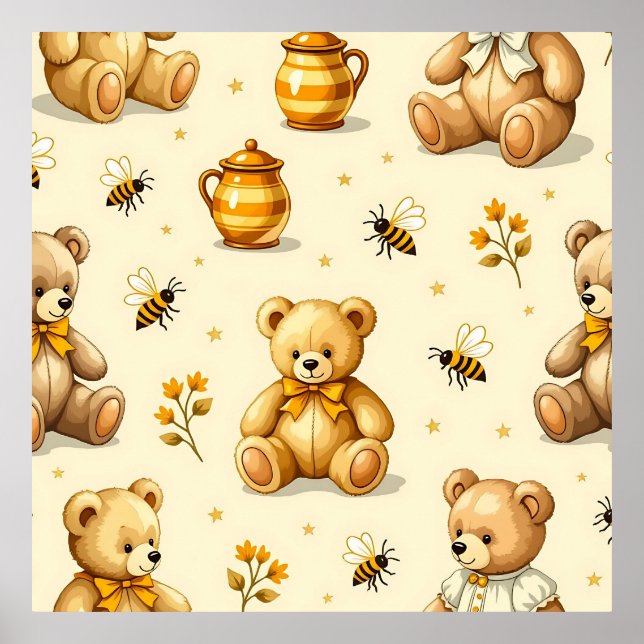 Teddy Bears Honey Bees Nursery Pattern Poster (Vorne)