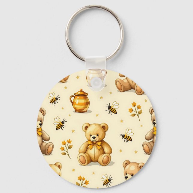 Teddy Bears Honey Bees Nursery Pattern Schlüsselanhänger (Vorderseite)
