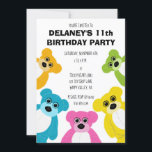 Teddy Bears in Rainbow Colors Niedlich Kids Party Einladung<br><div class="desc">Erstellen Sie die perfekte Party Einladung für Teddy Bär Geburtstagsfeiern. Diese laden mit niedlicher Illustration von Teddybären in leuchtenden Farbtönen Orange,  Blau,  Rosa,  Gelb und Grün ein und sind bereit,  mit Ihren Party-Details in schwarzer Schrift personalisiert zu werden. Die Rückseite hat ein koordinierendes Muster von Teddybären.</div>
