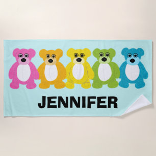 Teddy Bears in Regenbogenfarben Personalisiert Strandtuch