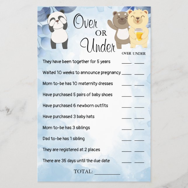 Teddy Bears Over oder Under Baby Duschspielkarte Flyer (Vorne)