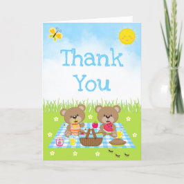 Teddy Bears Picnic Birthday Blue Gingham Dankeskarte