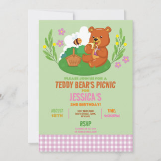 Teddy Bear's Picnic Birthday Party Park Pink Einladung