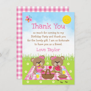 Teddy Bears Picnic Birthday Pink Gingham Dankeskarte