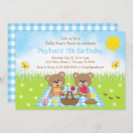 Teddy Bear's Picnic Blue Gingham Birthday Einladung