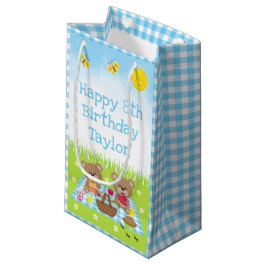 Teddy Bears Picnic Blue Gingham Happy Birthday Kleine Geschenktüte