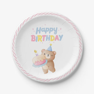 Teddy Bear's Pink Pastel Happy Birthday Party Pappteller