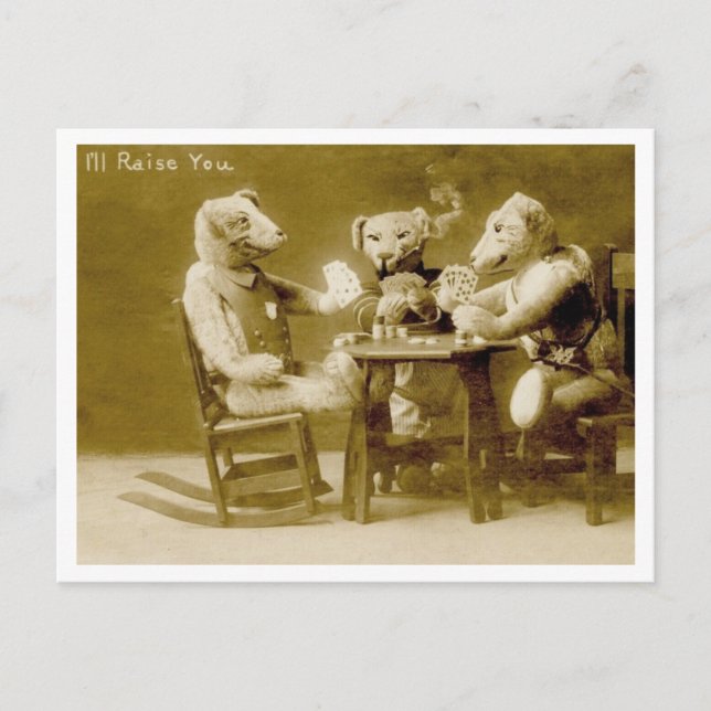 Teddy Bears Poker Vintag spielen Postkarte (Vorderseite)