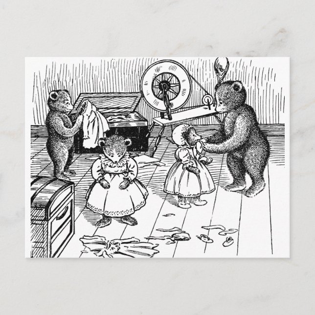 Teddy Bears probieren Kleidung aus Postkarte (Vorderseite)