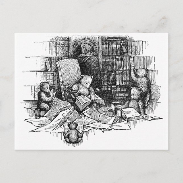 Teddy Bears Reading in der Bibliothek Postkarte (Vorderseite)