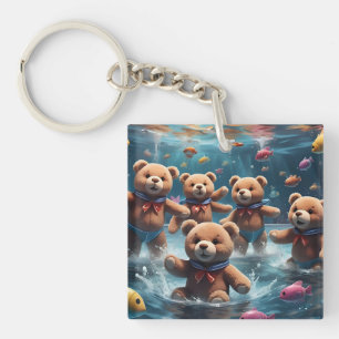 Teddy Bears Schwimmen in einem Fisch-Pool Schlüsselanhänger