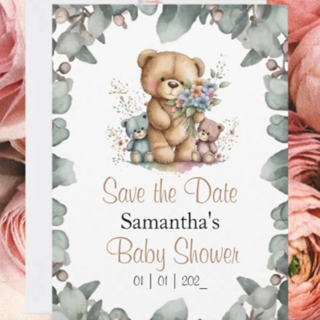 Teddy Bears Twins Wasserfarbe Datum Einladung (It’s going to be a bear-y wonderful time as we shower our little one with affection!)
