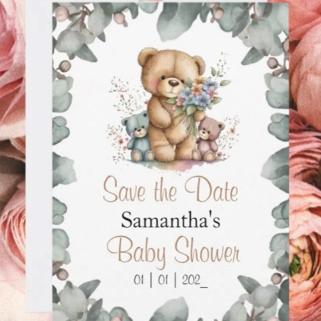 Teddy Bears Twins Wasserfarbe Datum Postkarte (Celebrate the arrival of your little cub with our adorable teddy bear baby shower invitations! )