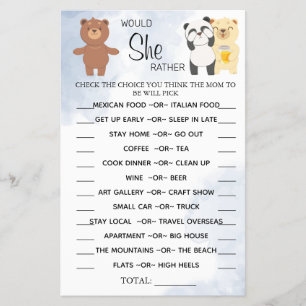 Teddy Bears wollte sie lieber Baby-Dusche-Spielkar Flyer