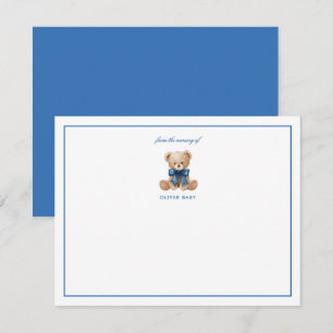 Teddy Blue Bogen Bär Süße Baby Shower Notizkarte Mitteilungskarte