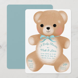 Teddy Blue Bow Baby Dusche Einladung