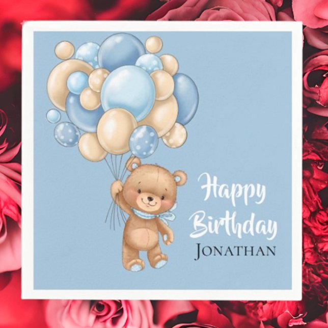 Teddy Boy Happy Birthday - Blue Serviette (Planning A Party Is Fun When You Shop With Us. Find Everything You Need)