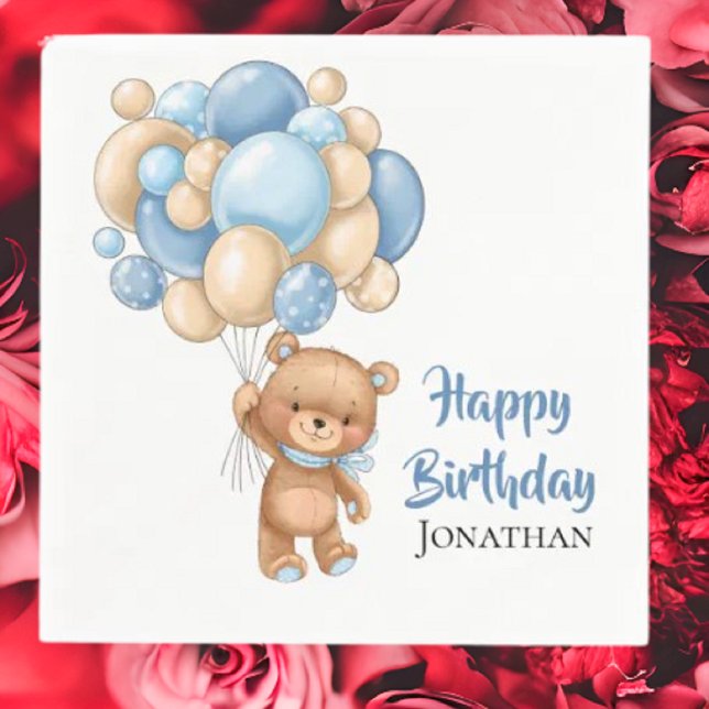 Teddy Boy Happy Birthday - White Serviette (Planning A Party Is Fun When You Shop With Us. Find Everything You Need)